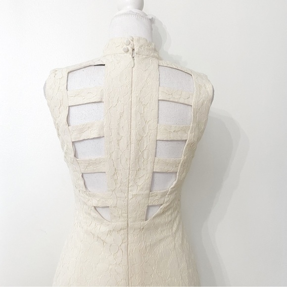 EVE GRAVEL OF WHITE LACE CUTOUT SLEEVELESS SHEATH FORMAL MIDI DRESS - S - Picture 5 of 10